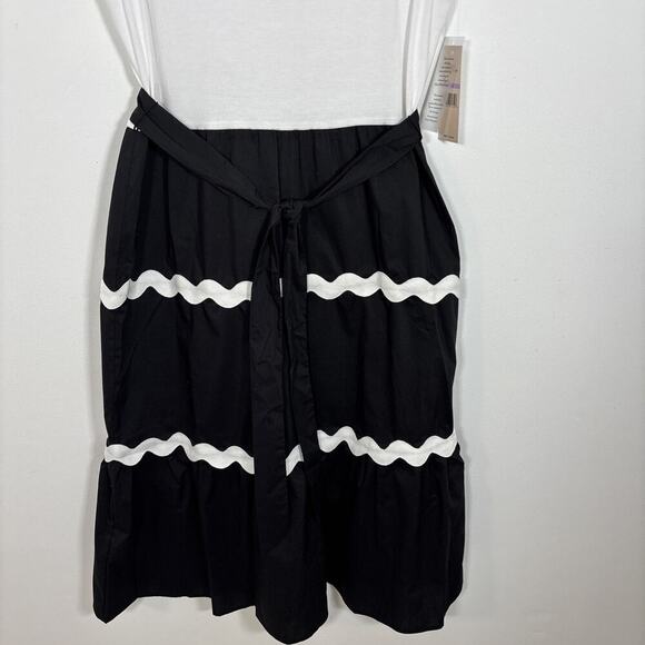 Nanette Lepore Flutter Sleeve Smocked Midi Dress Black White 6 NWT Peasant Boho - Picture 5 of 13